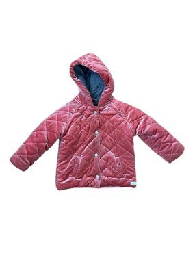 7 For All Mankind Toddler Girls Quilted Velvet Hooded Snap Front Jacket Pink 3T